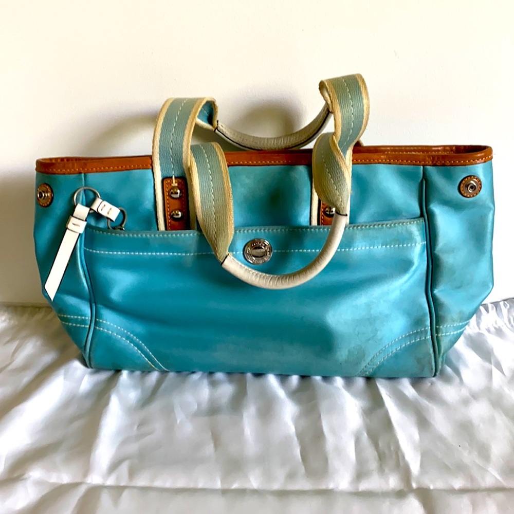 Bright Blue Satin Coach Tote